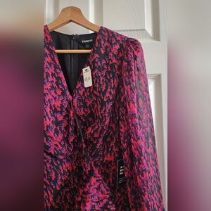 Express Vibrant Pink and Black Chiffon Dress